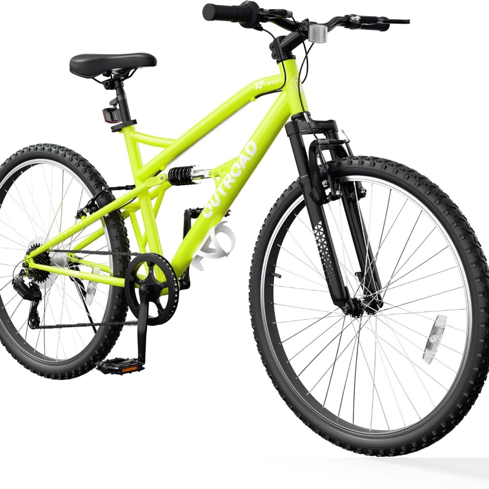 26" Mountain Bike, 7-Speed Lightweight High-Carbon Steel Frame, V Brakes & Front Suspension - Adjustable Ergonomic Seat for Men & Women(Quick Assembly, Multiple Colors)