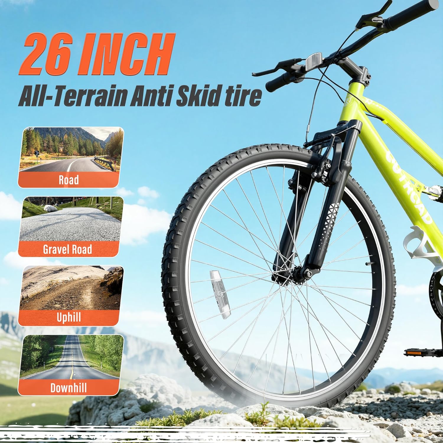 26" Mountain Bike, 7-Speed Lightweight High-Carbon Steel Frame, V Brakes & Front Suspension - Adjustable Ergonomic Seat for Men & Women(Quick Assembly, Multiple Colors) - Image 3