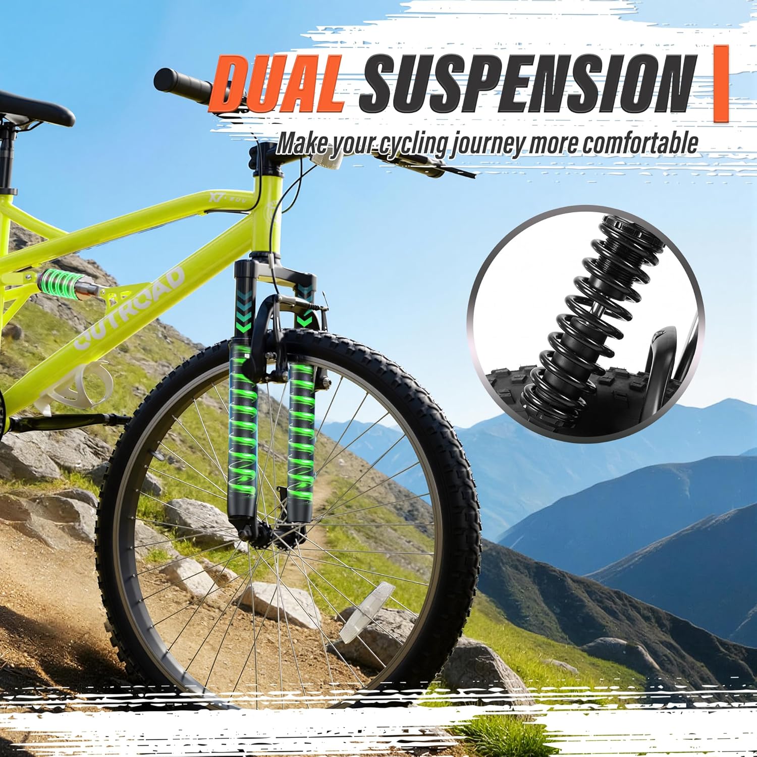26" Mountain Bike, 7-Speed Lightweight High-Carbon Steel Frame, V Brakes & Front Suspension - Adjustable Ergonomic Seat for Men & Women(Quick Assembly, Multiple Colors) - Image 5