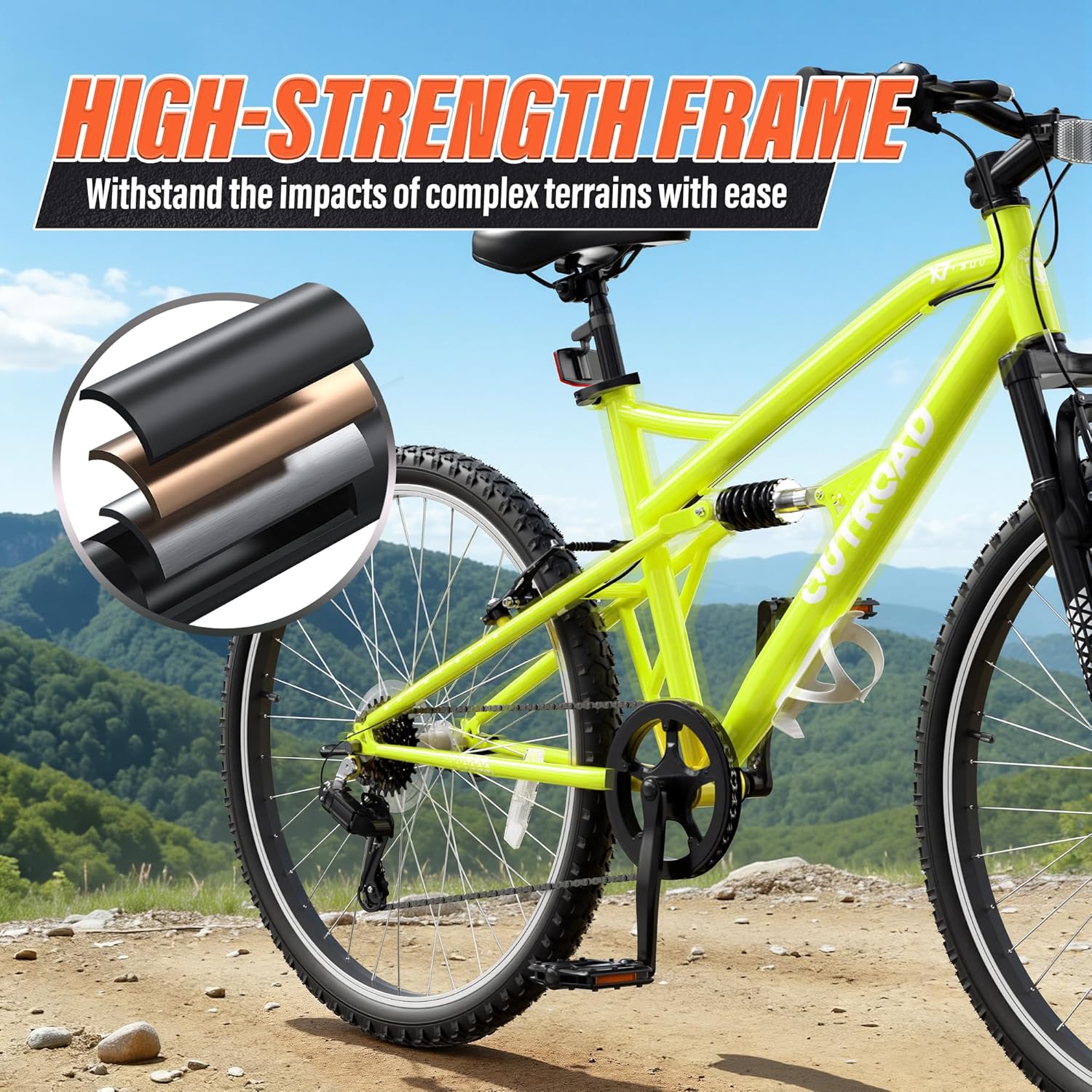 26" Mountain Bike, 7-Speed Lightweight High-Carbon Steel Frame, V Brakes & Front Suspension - Adjustable Ergonomic Seat for Men & Women(Quick Assembly, Multiple Colors) - Image 6