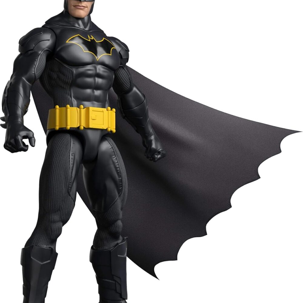 Mattel DC 12-Inch Batman Action Figure, Black Batsuit with Yellow Belt & Fabric Cape, Detailed Design & 7 Points of Articulation