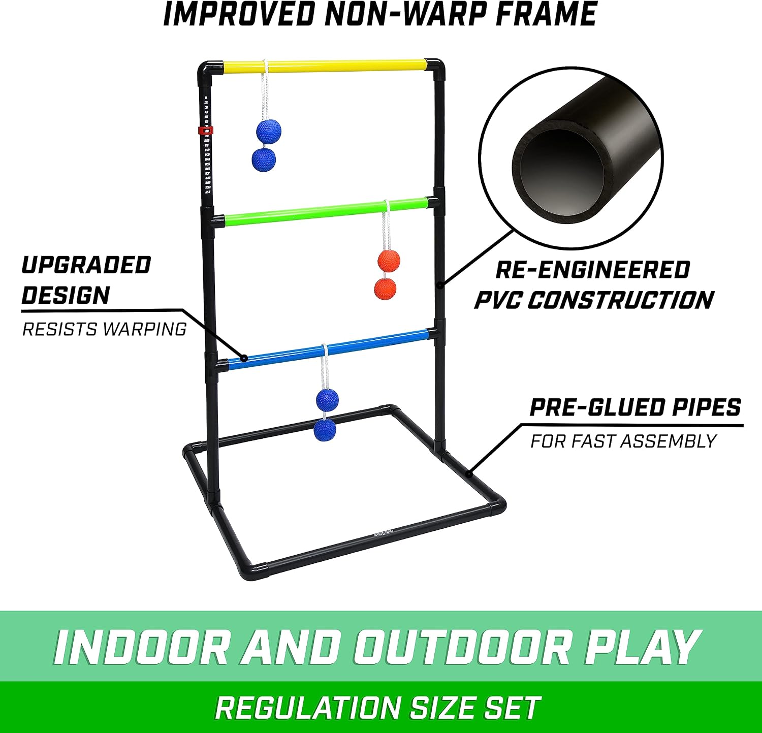 GoSports Ladder Toss Indoor & Outdoor Game Set with 6 Soft Rubber Bolo Balls and Travel Carrying Case - Choose Pro or Classic - Image 6